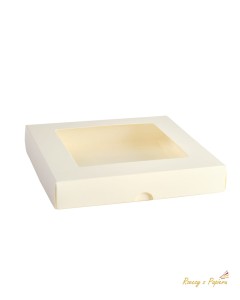 Pudełko z okienkiem, niskie kwadratowe - kremowe 